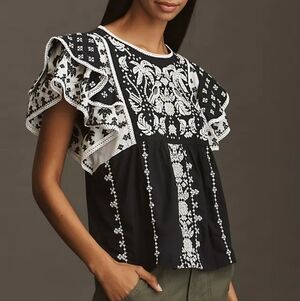 NWT Anthropologie Farm Rio Printed Flutter Sleeve Blouse